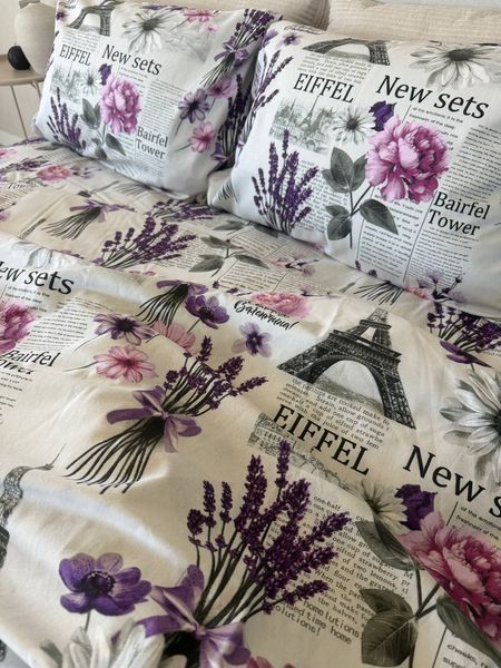 Двоспальний комплект постільної білизни з байки &laquo;Лавандовий Париж 4723&raquo; &mdash; 100% бавовна 13906 фото
