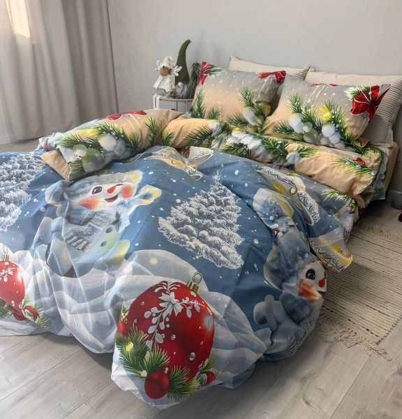 Сімейний комплект постільної білизни Бязь Голд &laquo;Новорічний Сніговик&raquo; 8334 14002 фото